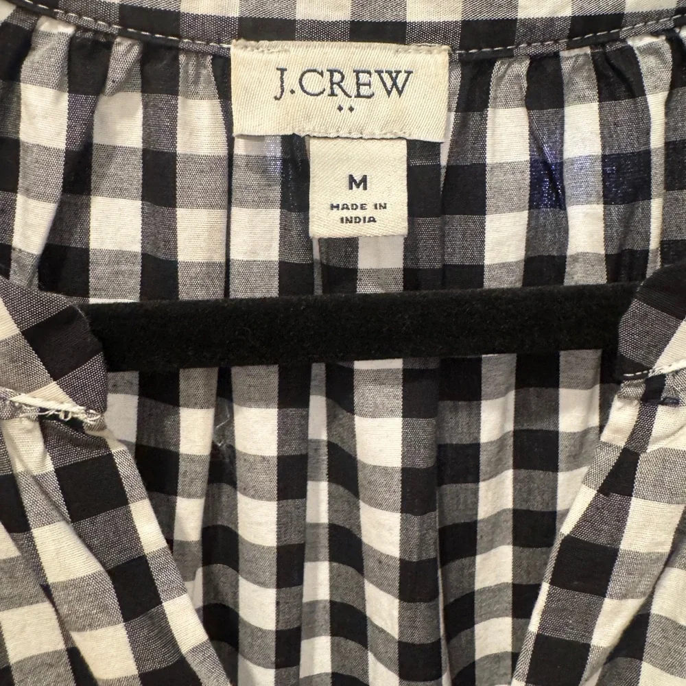 J.Crew Black & White Gingham Tiered Midi Dress | Size M | V-Neck Bishop Sleeves - Picture 3 of 4